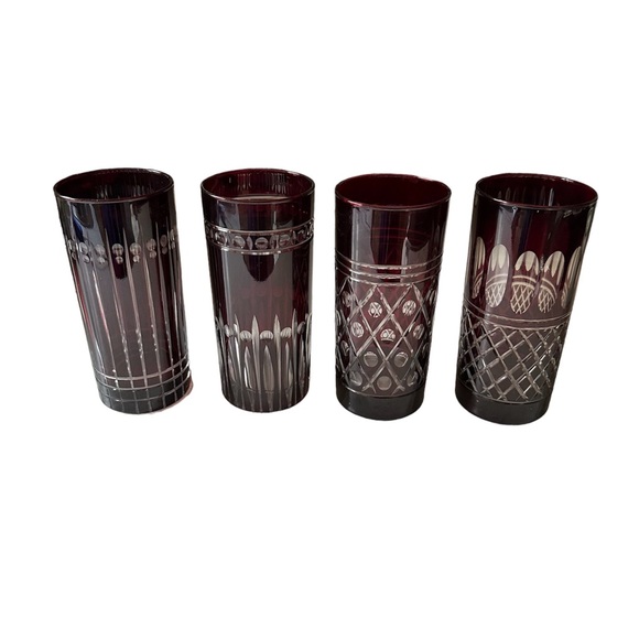 Burgundy to clear highball glasses set of 4 European * WILLIAMS SONOMA * - Picture 5 of 6